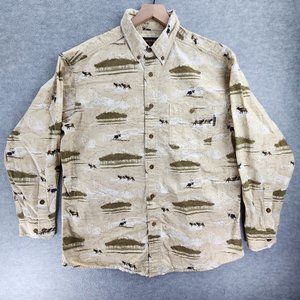 VTG  Woolrich Shirt Mens Large All Over Print Moose National Park Nature Macau